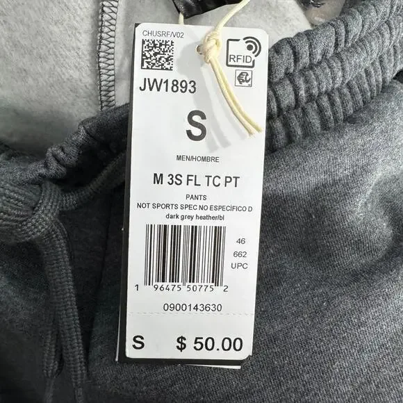 Adidas Essentials 3 Stripe Fleece Track Pants Men’s Size Small Dark Gray Heather - Picture 10 of 13